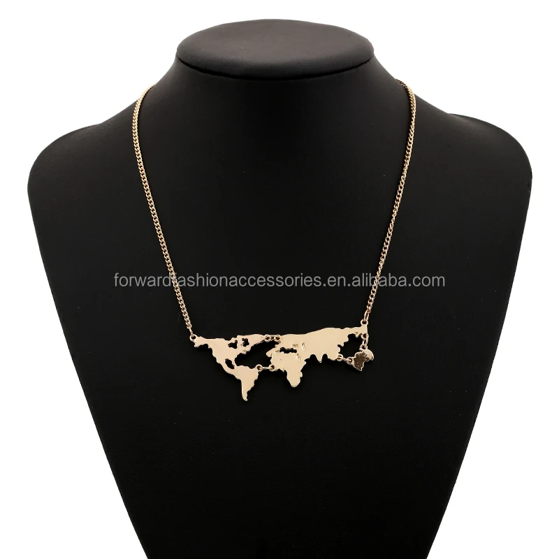 

World Map Wanderlust Pendant Necklace For Earth Day Gift, Silver,gold,rose gold,gun black