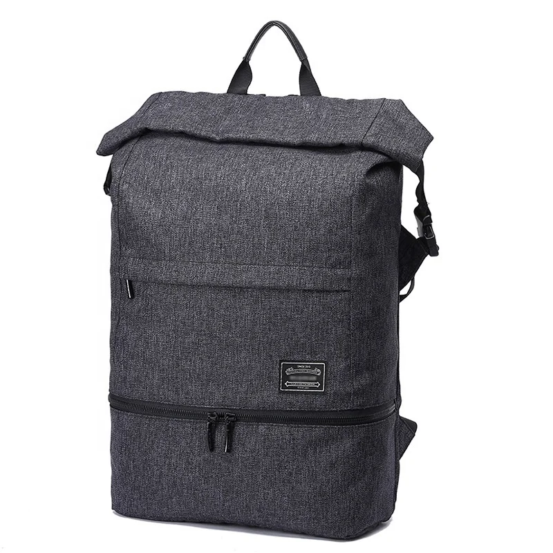 

Wholesale large capacity polyester outdoor multifunctional travel backpack with wet and dry compartment, Black / grey or custom