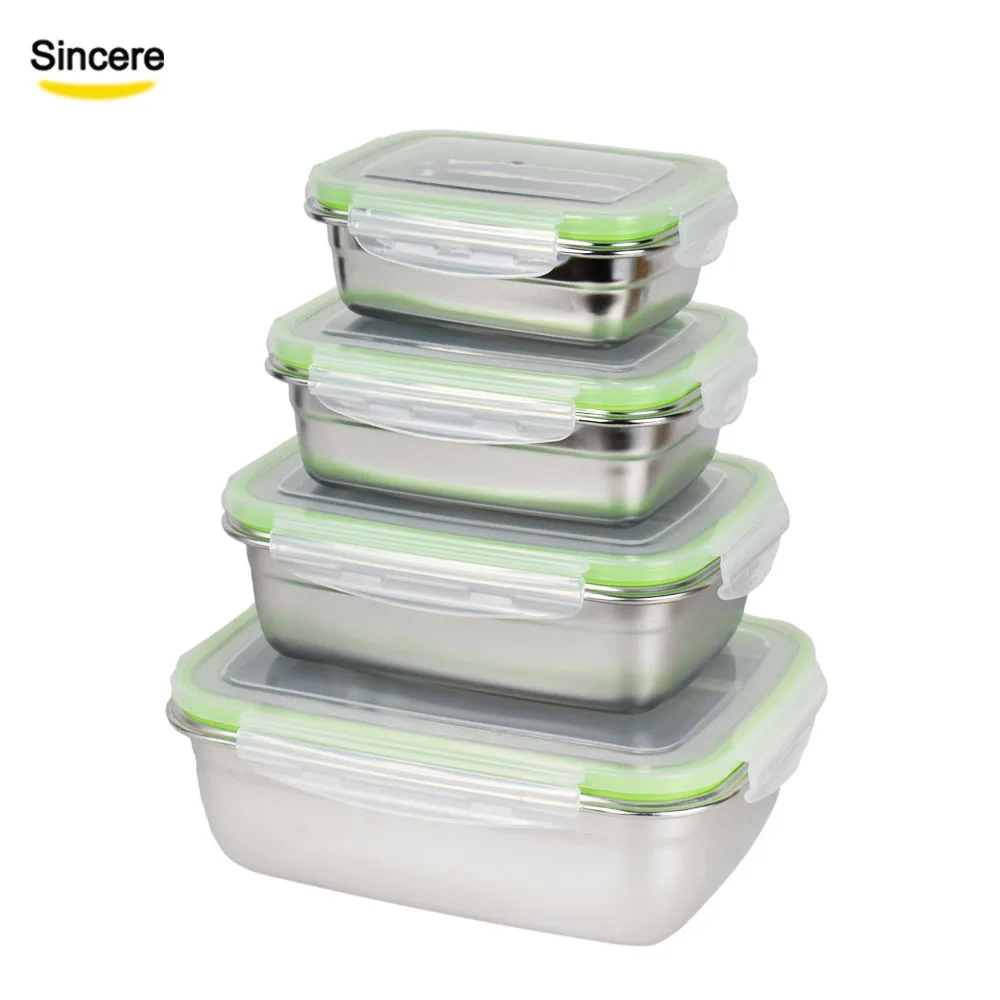 

18/8 Stainless Steel Lunch Box Bento Box Set of 4 Piece 350ml/850ml/1800ml/3800ml, Green