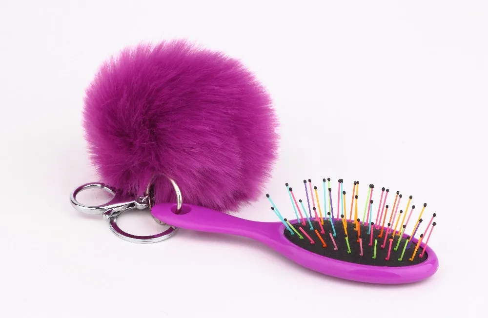 Factory cost girls fashion cute wet mini hair brush with pom pom and
