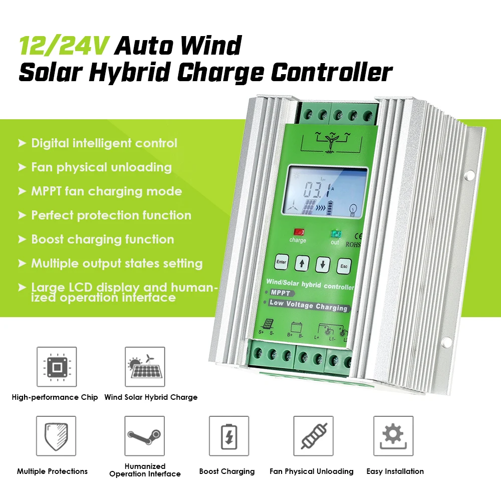 Mppt Wind Solar Hybrid Charge Controller 12v 24v 48v For 300w 500w 800w