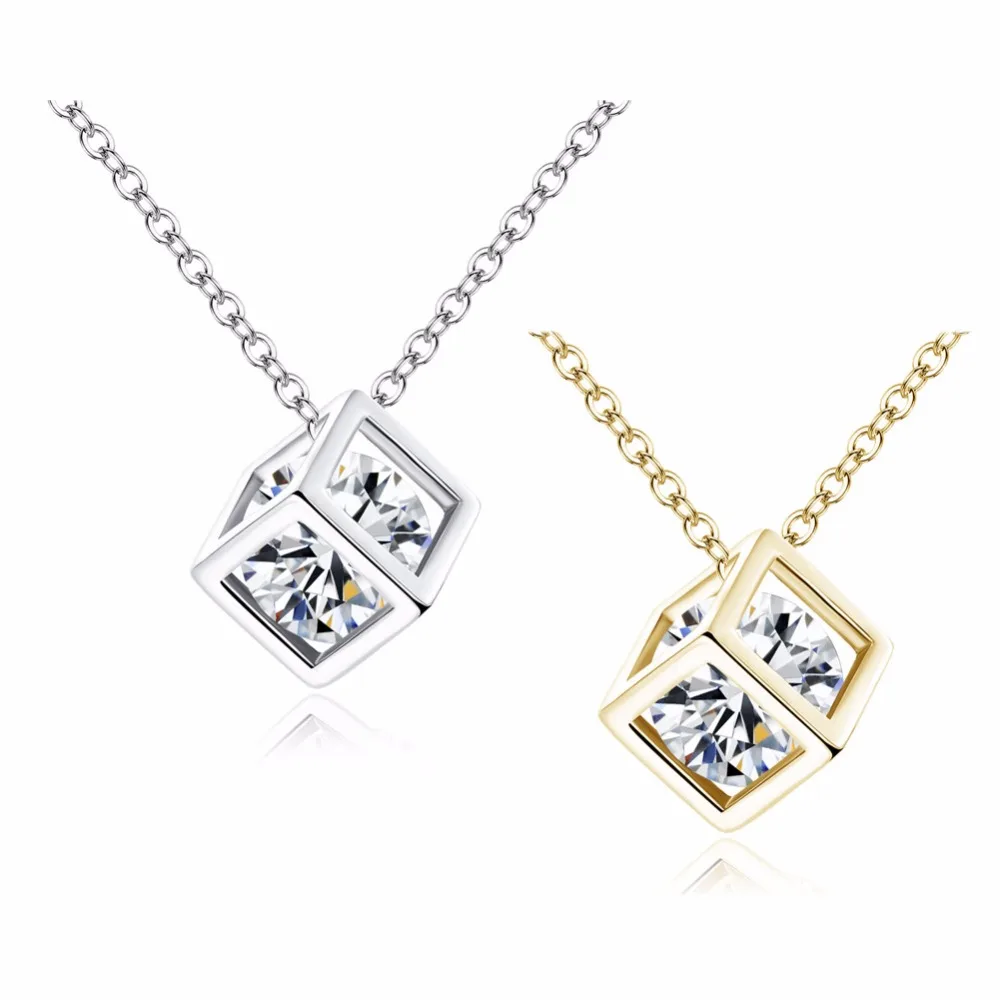 

Silver Gold Plated Copper Alloy Cubic Zirconia Pendant Necklace Magic Hollow Cube Box CZ Cubic Zirconia Pendant Necklace, White,gold,purple,pink