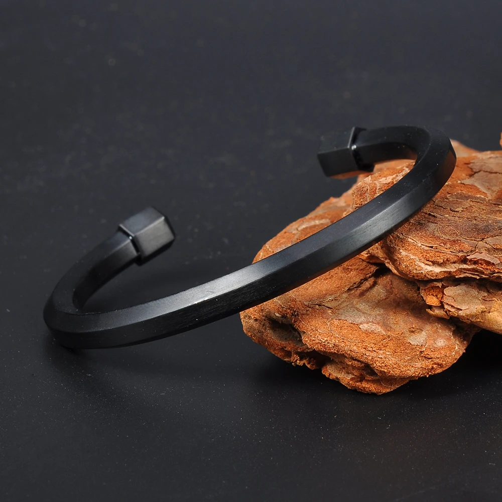 Latest Design Gold Silver Black Stainless Steel Mens Open Cuff Bangle Bracelets