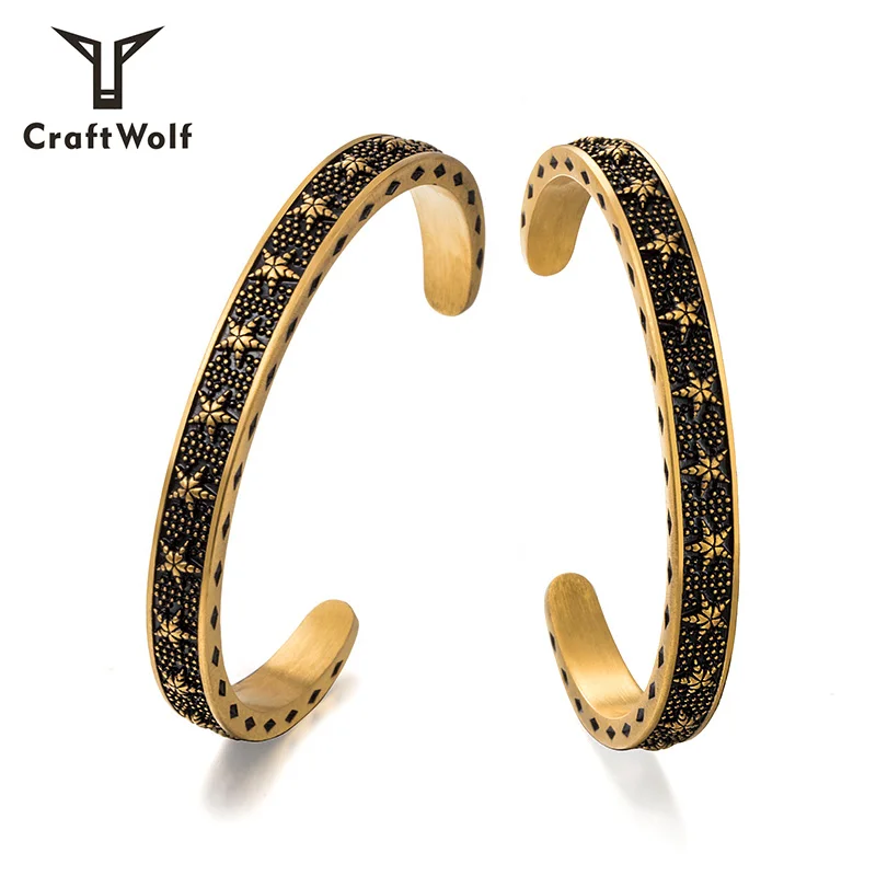 

Craft Wolf 2020 Vintage Jewellery plated 18K gold silver Stainless Steel Star bangle Bracelet, Gold,vintage silver