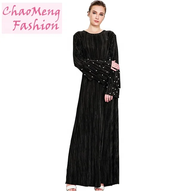 

1591#Manufacturer best seller newest modest women clothing pleated muslim dresses new model abaya in dubai 2018, Black;pink/customized