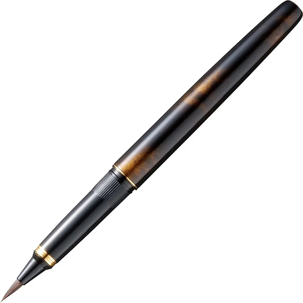 Kuretake No. 50 Fountain Hair Brush Pen - Sable Hair - Black Body Gold Accents Refill