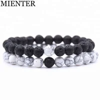 

Selling men 8mm 2pcs/set women Aromatherapy Natural lava stone Beaded couple charm bracelet for women