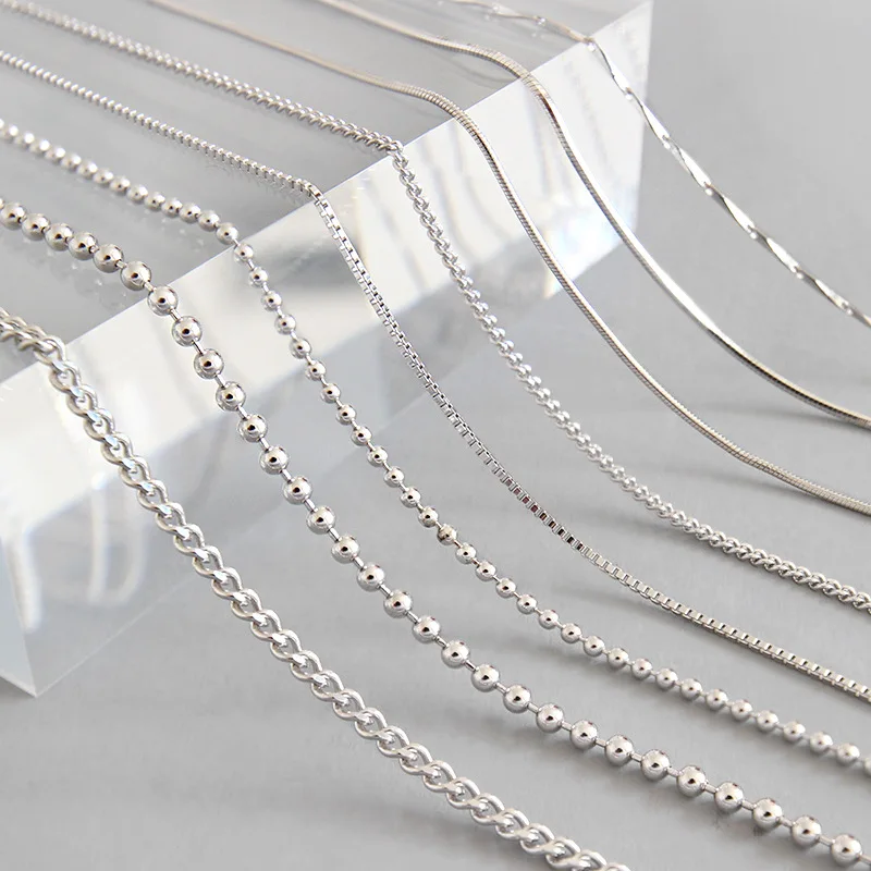 

Wholesale 925 Sterling Silver Ball Boxed Side Snake Bone Box Cross Melon Seed Necklace Chains Long Chain Short