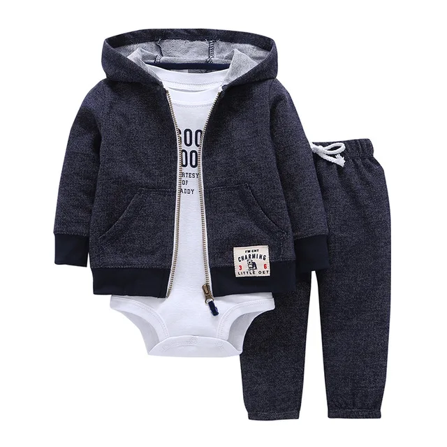 

S3009Y 2018 Baby clothes set cotton hooded cardigan+trousers+body newborn 3piece set, As pictures