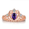 Crown Teardrop Amethyst 925 Sterling Silver Jewelry Key Shape Wedding Ring with Rose Gold Plated