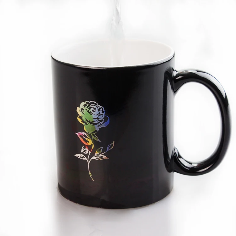 Glossy Red 11OZ Blank Sublimation Color Changing Mugs Black Magic Cup Sublimation Heart Star Rose Full Color Changing Magic Mug