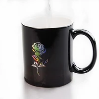 

Glossy Red 11OZ Blank Sublimation Color Changing Mugs Black Magic Cup Sublimation Heart Star Rose Full Color Changing Magic Mug