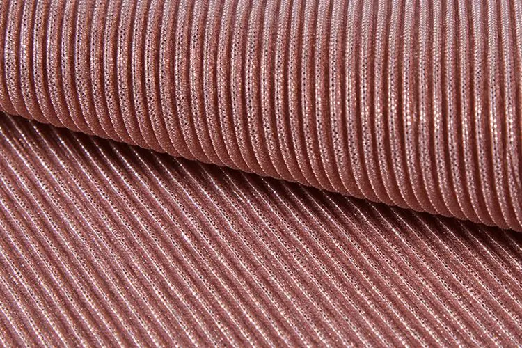100 Polyester Pleated Dress Fabric Gold Foil Printed Knitted Pleated