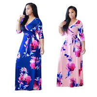 

Wholesale African women clothes fashion 2 colors hot selling flowers print maxi dresses