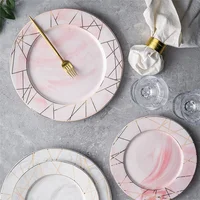 

Fancy dinnerware gold line luxury marble hotel used porcelain charger plates with gold line