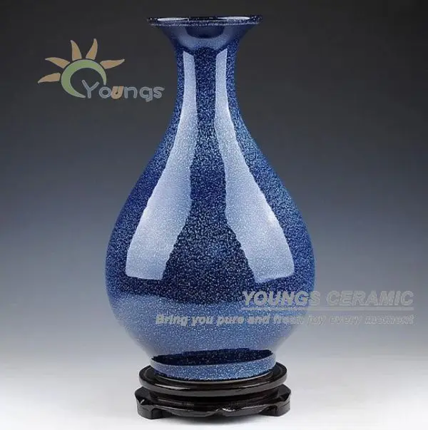 Decorative Jingdezhen Sky Blue Glazed Plain Ceramic Flower Vases For