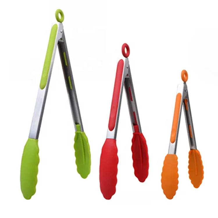 

Heat Resistant SIlicone Kitchen Food Tong with Silicon Tips Set, Red,black or customize color