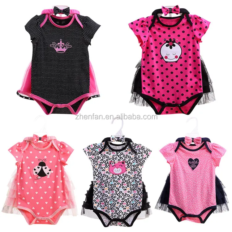 3 in 1 summer baby girl clothes set pretty baby skirts matching with short sleeve romper and headbands