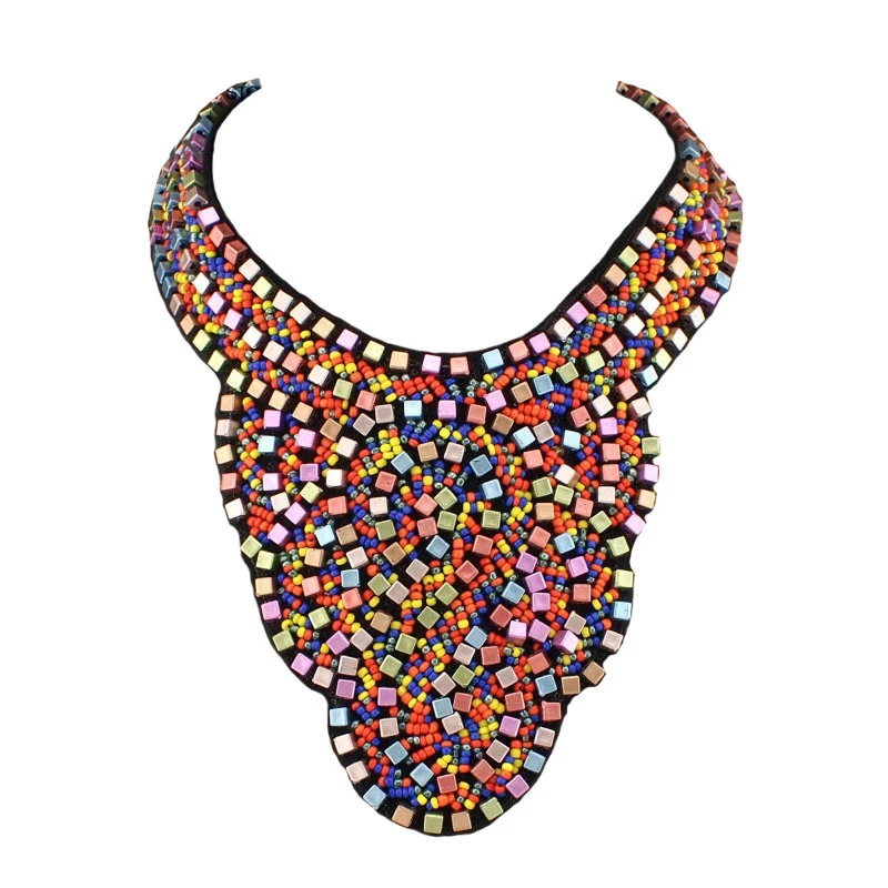 

Fashion Ethnic Style Jewelry Big Collar Chokers Multicolor Bead Boho Women Handmade Statement Necklaces Bijoux Femininas, As picture shown