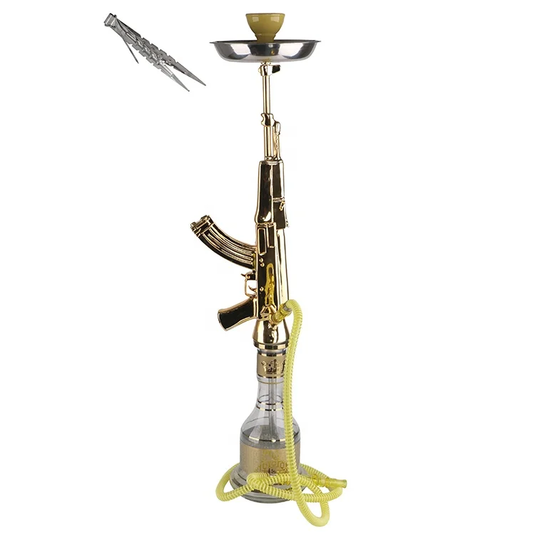 

Wholesaler gun hookah big size AK47 resin shisha DIY hookah, Gold of the stem