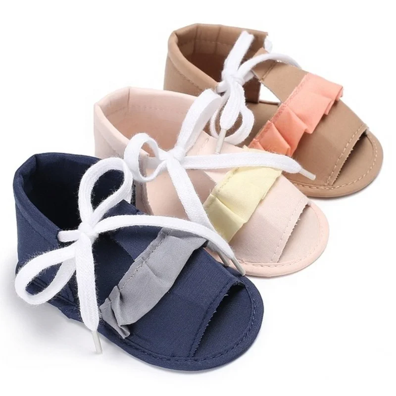 

Cute Sandals Baby Summer Shoes Canvas Shoelace Pleated Soft And Comfortable Light Weight Baby Girl Shoes First Walker Sandals