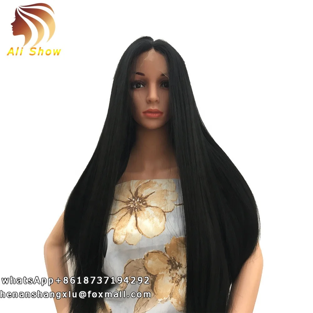

Synthetic Silky Straight Hair Lace Front Wig High Temperature Fiber Black Wig for Daily Party Cosplay Use