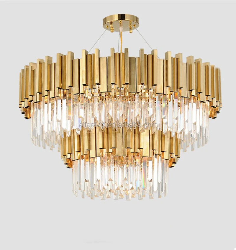 Expensive price glass crystal accessory gold stainless steel chandelier for restaurant