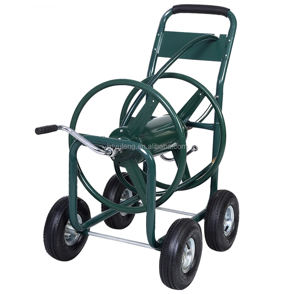 Metal four wheel Hose Reel Cart,300ft heavy Rolling Outdoor Garden Watering cart