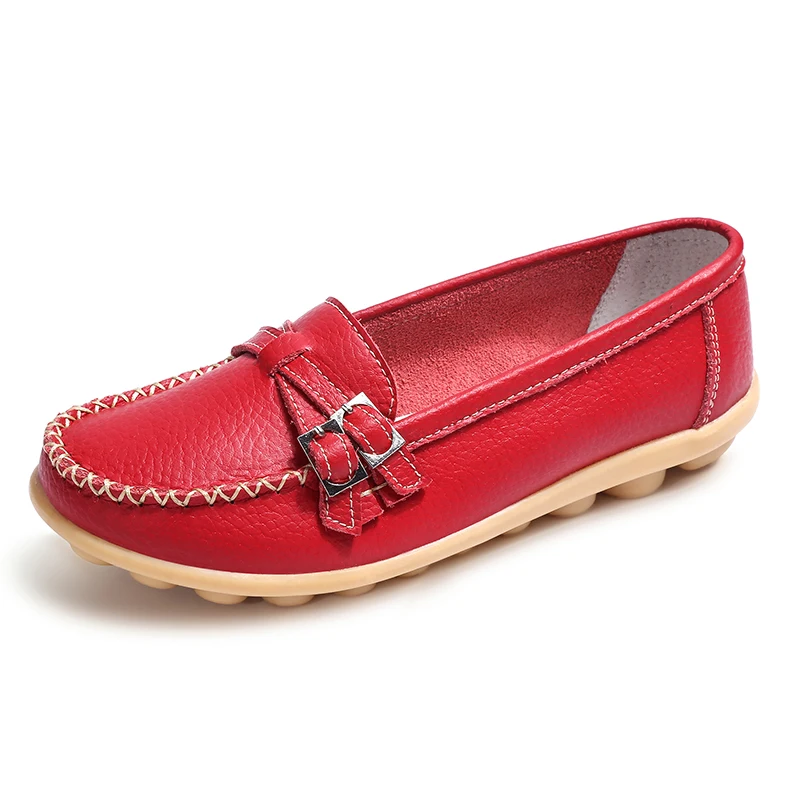 

Vintage Flats Genuine Leather Shoes Candy Color Breathable Fashion Flat Tenis Moccasins woman solid slip on boat shoes for women