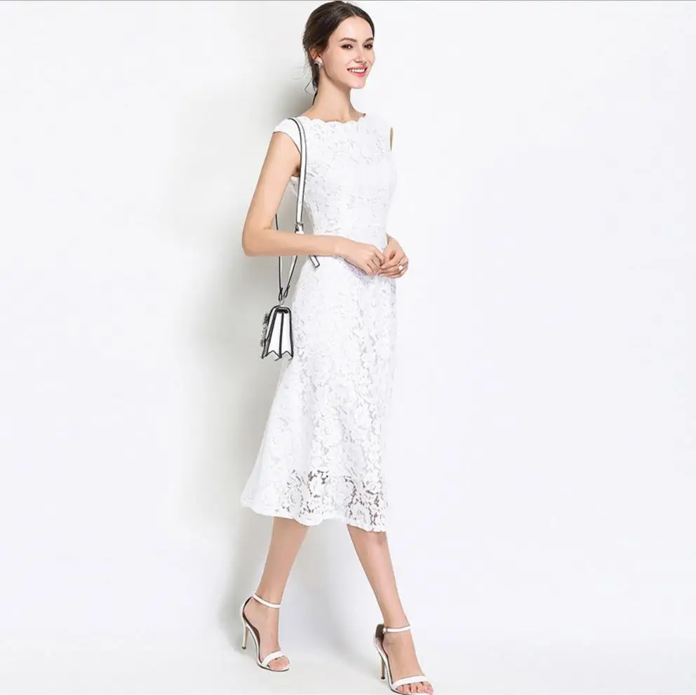 

High sales summer UK ladies elegant short sleeve white lace cocktail dress