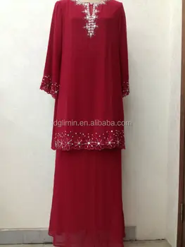 Fancy Red Baju  Trendy Chiffon Kurung  Modern  Elegant  Beaded 
