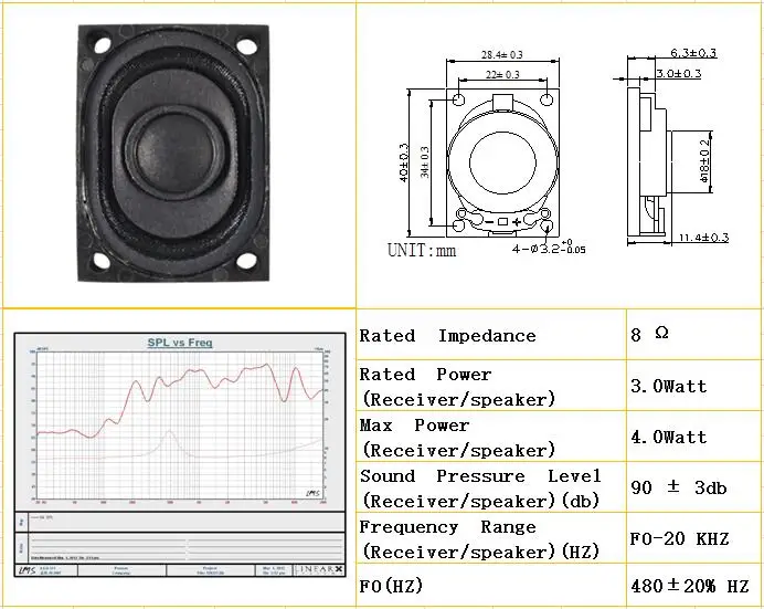 Aec Professional Speaker 28*40 8ohm 3w Small Speaker Unit For Tablet Pc