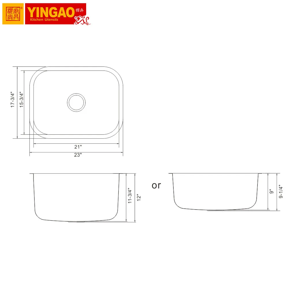 
YINGAO 304 apartment size single bowl upc undermount stainless steel kitchen sink 