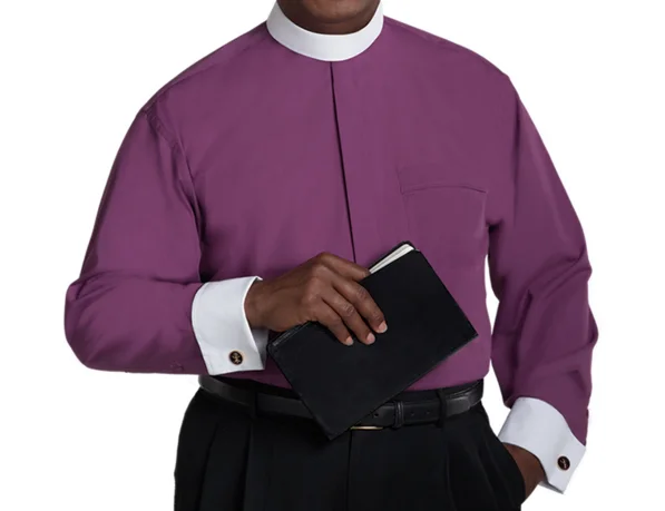 Homme Bleu Marine Bleu Standard Manchette Manche Col clergé Shirt à Manches Longues Pasteur Prêtre 