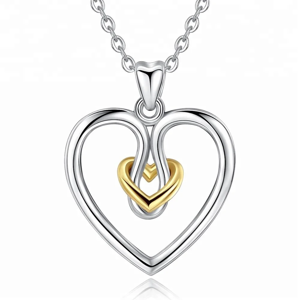 

925 Sterling Silver Forever Lover Double Linked Heart Simple Clavicle Chain Choker Necklace