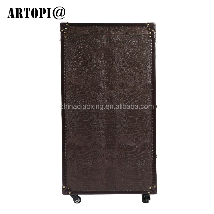 Vintage Luxury Decorative PU Furniture Bar Whisky Wine Drinks Shelf Display Cabinets With Casters