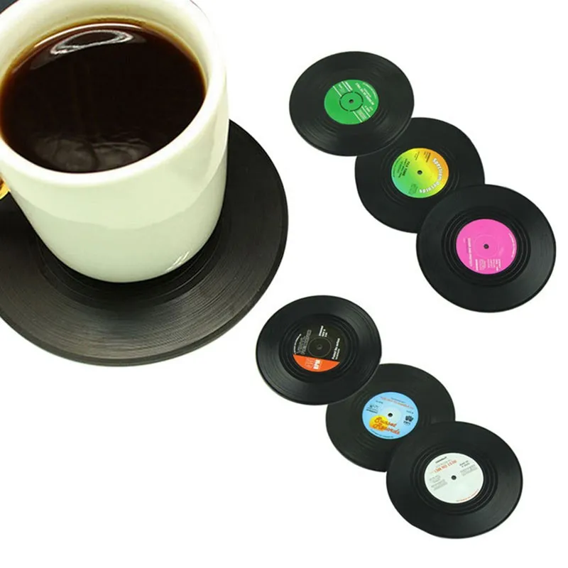 

6 Pcs/set Home Table Cup Mat Creative Decor Coffee Drink Placemat Tableware Spinning Retro Vinyl CD Record Drinks Coasters Hot