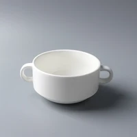 

290ml Customized White Porcelain Restaurant Tableware Ceramic Two Handled Soup Bowl For Borsch cheap ceramic bowl