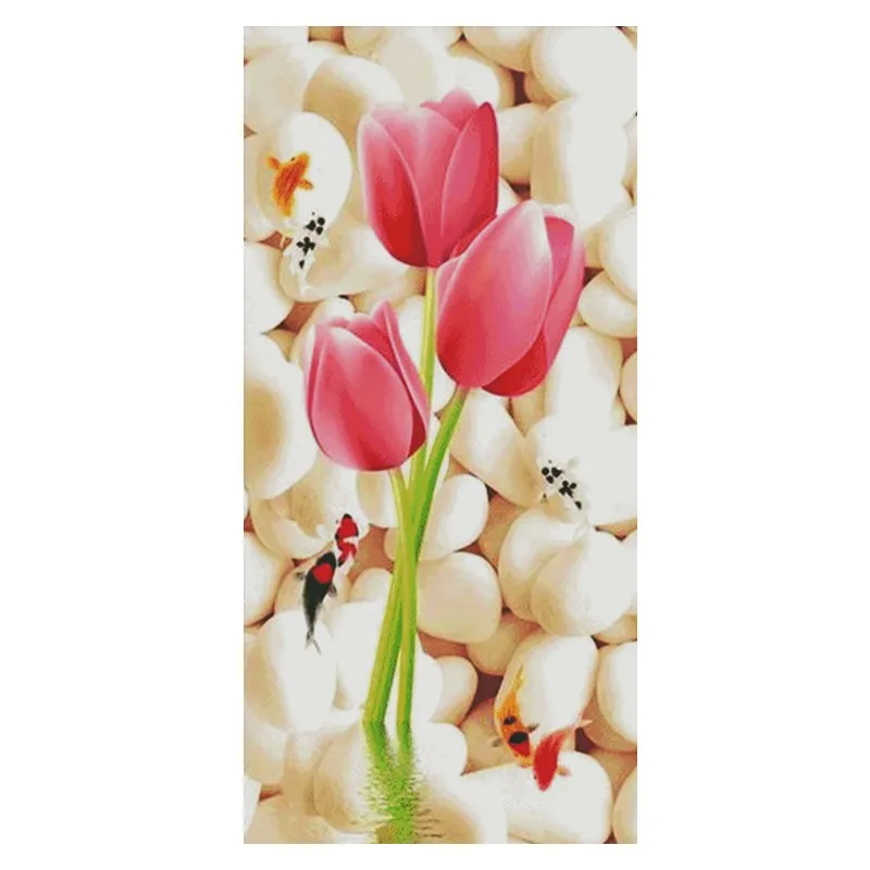 Nkf Bunga Tulip Bordir Gaya Sederhana Besar Pola Cross Stitch Kit