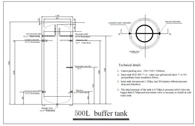 Supplier Hiseer European Standard Buffer Tank Manufacturer Hiseer 500