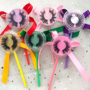 Fluffy thick 5D mink fur eyelashes wholesale custom packing lollipop box lashes