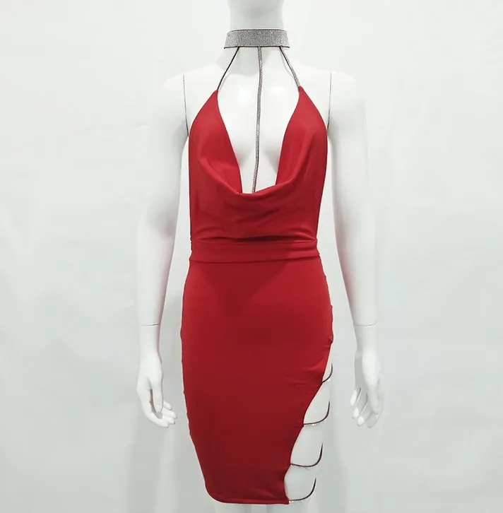 

X87826B women sexy halter night club dress backless deep v-neck lady party dress, As picture