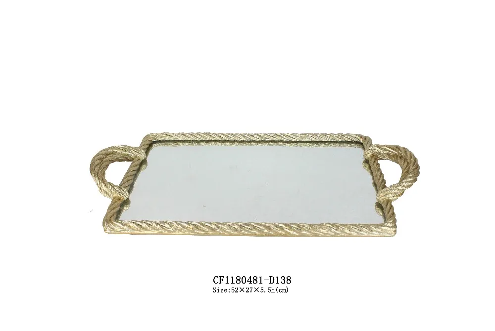 Decorative Mirror Serving Tray Resin Rope Gold Handle Wedding Available 30% Deposit Accpectable Beautiful Picture Shine D CN;FUJ details