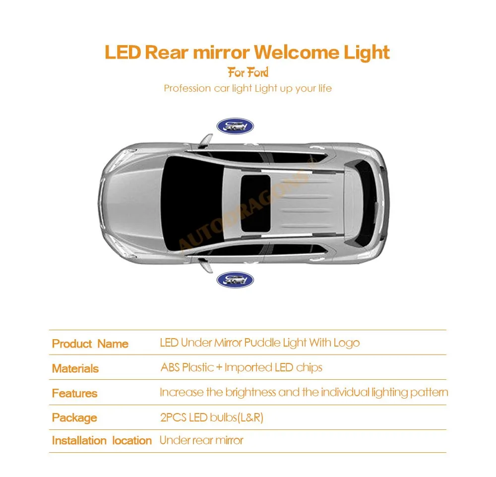 Adt Car Rear Mirror Ghost Shadow Logo Light Led Ghost Shadow