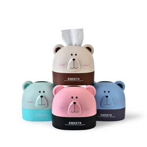 Image of Factory Wholesale Wheat Straw Cartoon Plastic Polar Bear Napkin Storage Box Facial Tissue Box