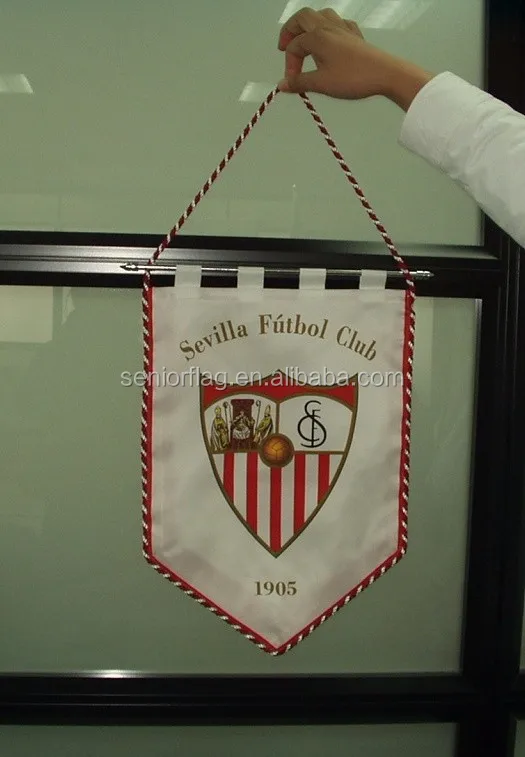 High Quality Custom Satin Polyester Mini Hanging Sports Team Banner Soccer Football Club