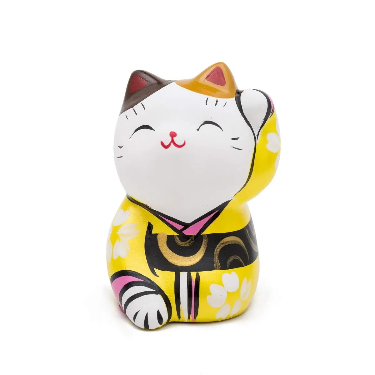 THY COLLECTIBLES Hand Painted Feng Shui Mini Maneki Neko Lucky Cat Yellow