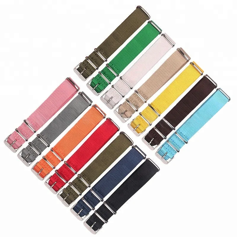 

1 Strip Of Nylon Watch Strap 4 Loops 18mm 20mm 22mm Nato Watch Band With Stainless Steel Silver Buckles, Solid colors