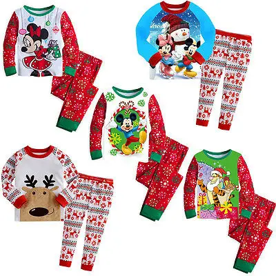 Children Baby Boys Girls Xmas Mickey Reindeer Sleepwear Nightwear Pajamas Set