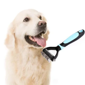 Image of Pet Undercoat Rake Shedding Safe Dematting Comb Dog Hair Remover